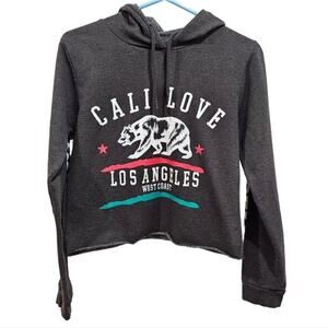 On Fire Cali Love Los Angeles West Coast  Long Sleeve Crop Hooded Sweatshirt Med